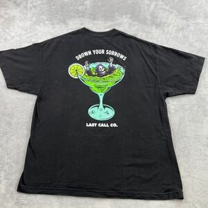 Last Call Co Drown Your Sorrows Graphic Tee 2XL Black Streetwear Skater Shirt